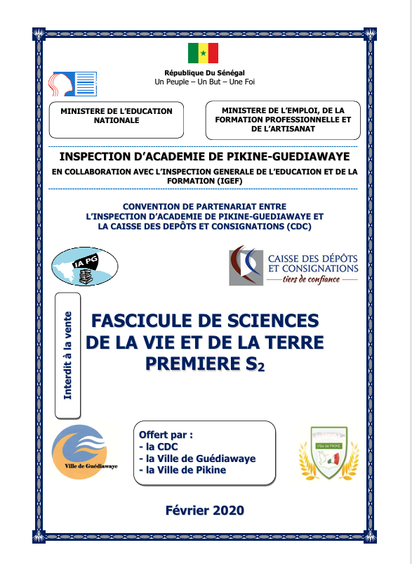 FASCICULE DE SCIENCES  DE LA VIE ET DE LA TERRE  PREMIERE S2